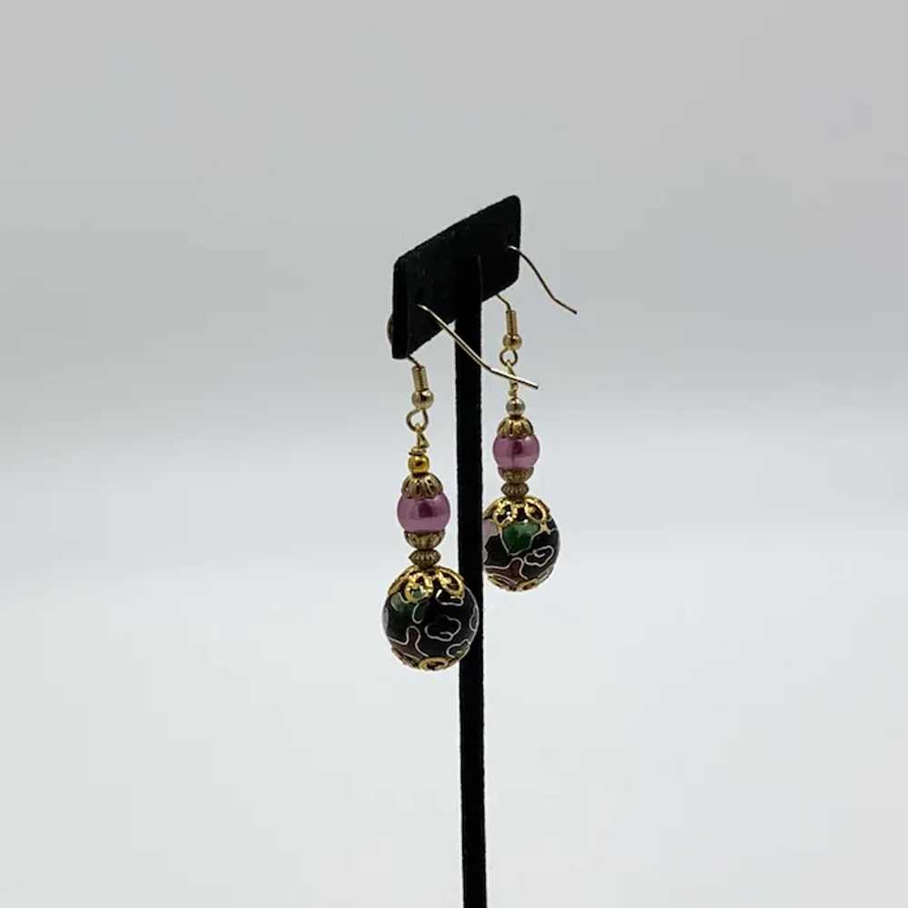 Repurposed Cloisonne Bead Dangle Earrings - image 3