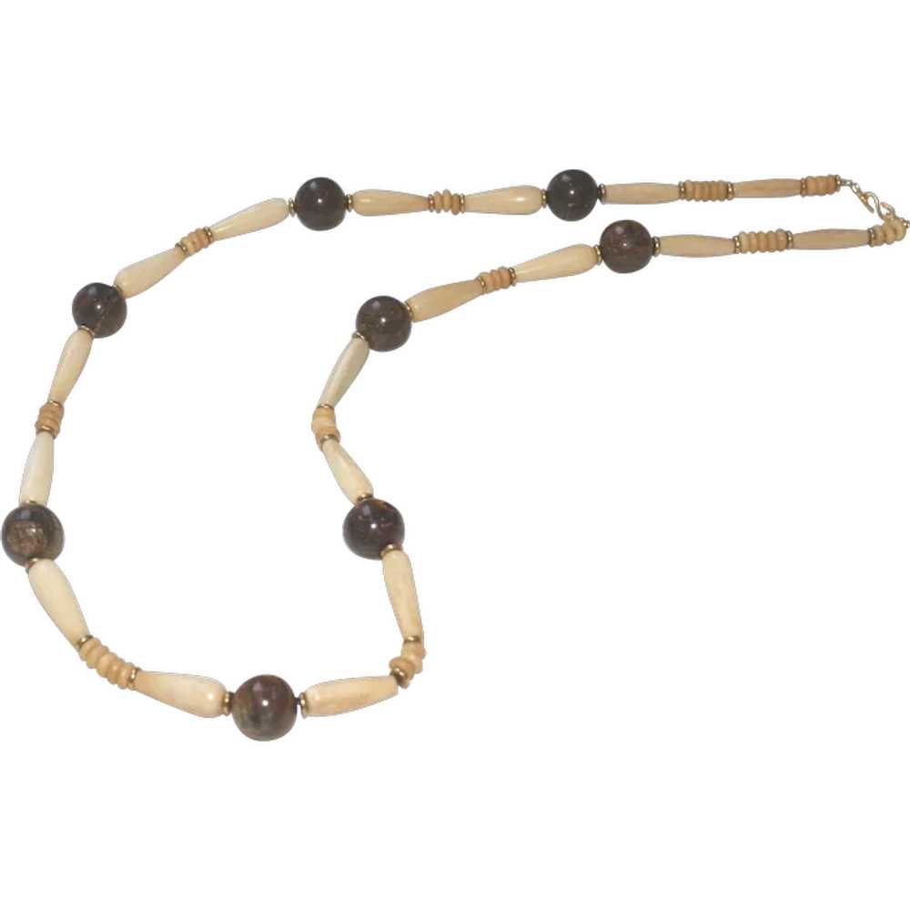 Ethnic Style Bone and Bronzite with Brass Necklace - image 1