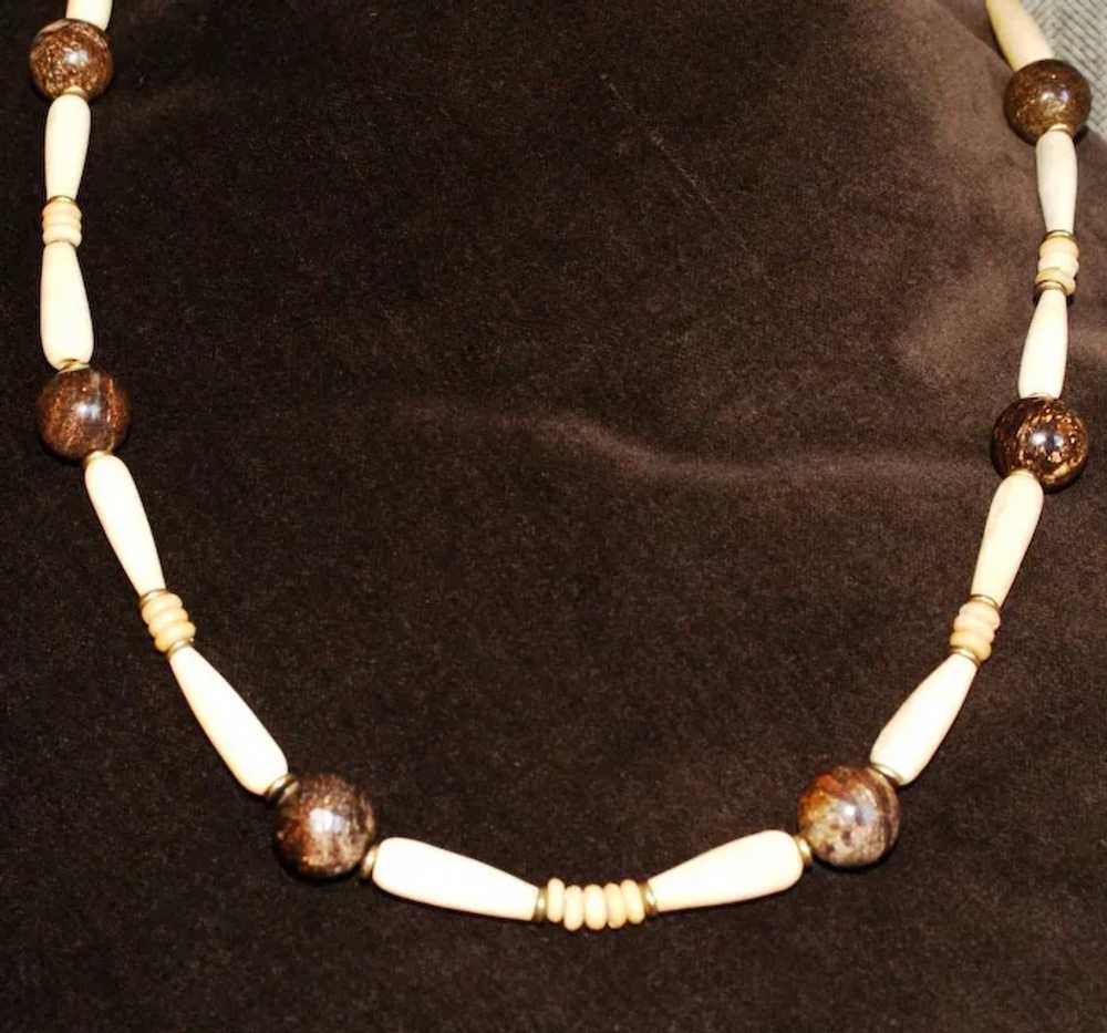 Ethnic Style Bone and Bronzite with Brass Necklace - image 2