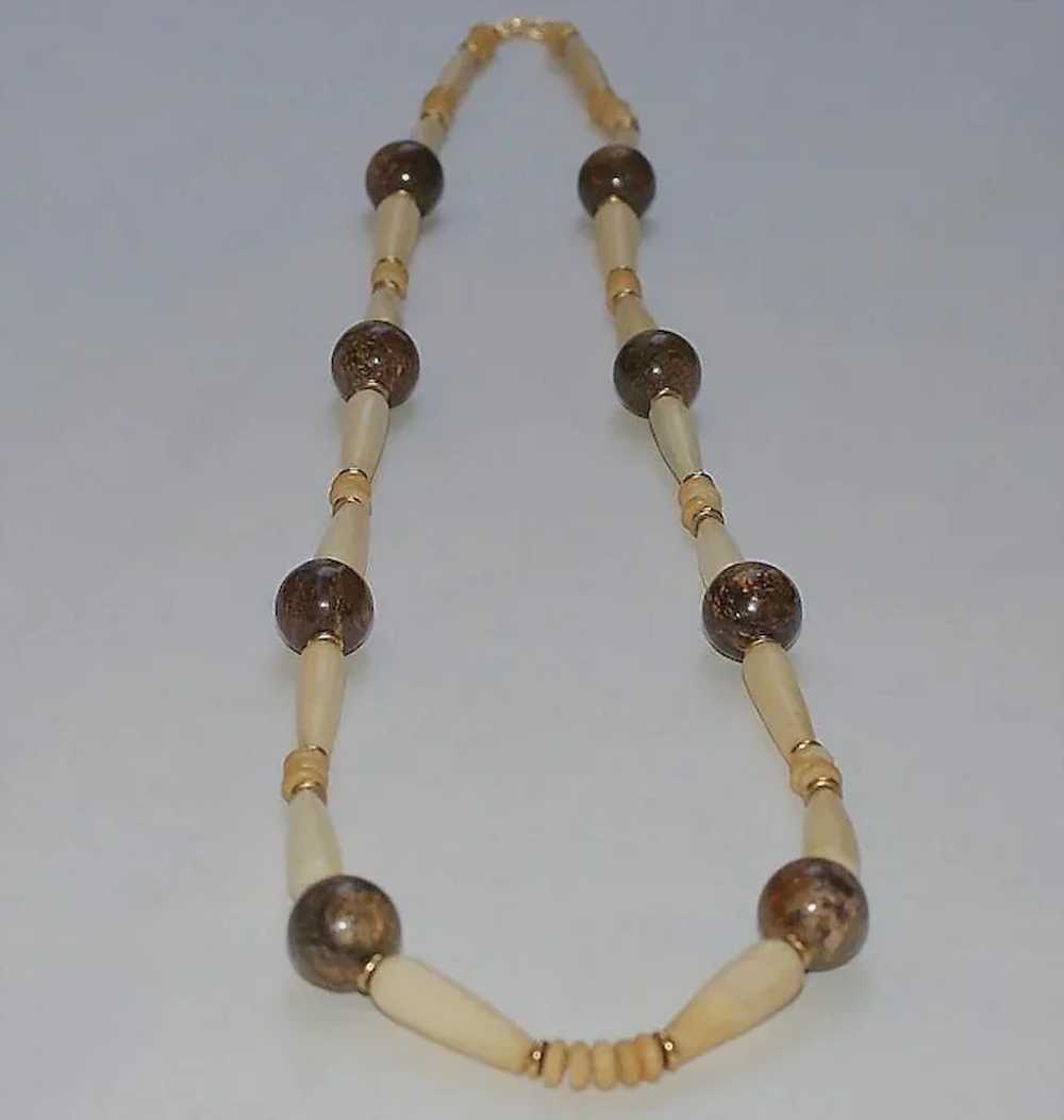 Ethnic Style Bone and Bronzite with Brass Necklace - image 5