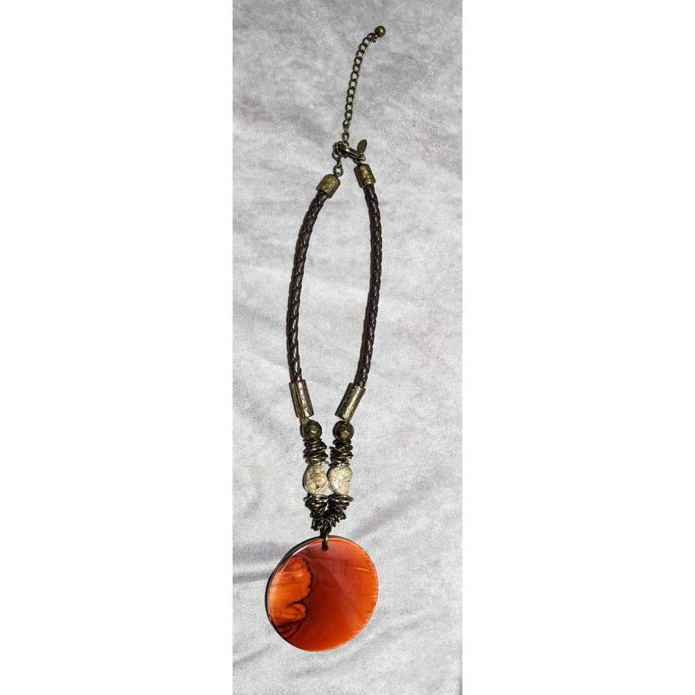 Chicos Chico's Brass Beaded Orange Disc Pendant N… - image 8