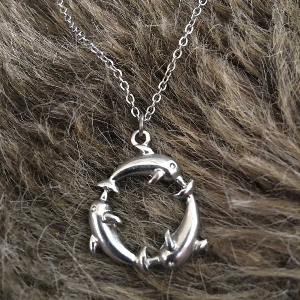 Jewelry Swimming dolphins silver tone necklace - image 6