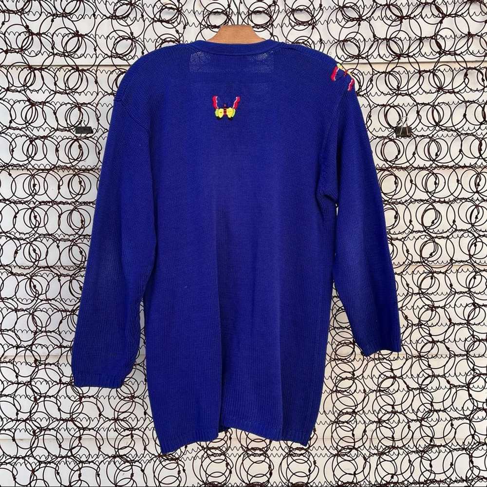 Vintage Vintage blue knit cardigan sweater embroi… - image 3