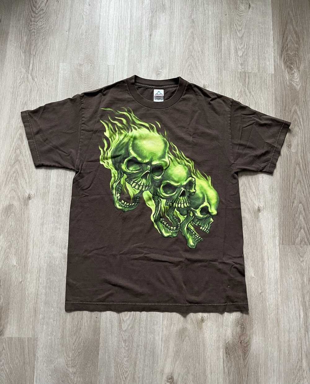 Streetwear × Vintage Green Skulls T Shirt - image 1