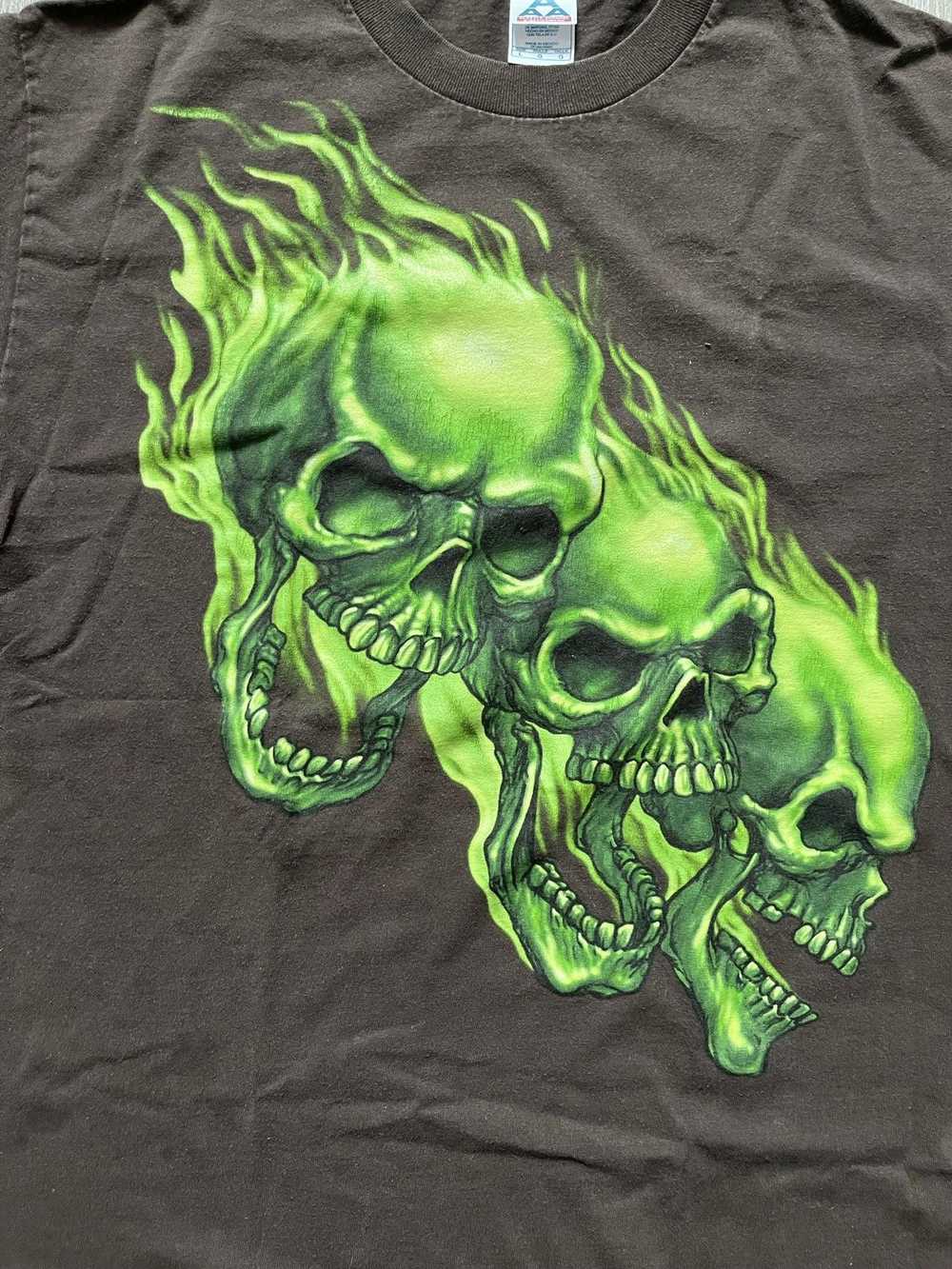 Streetwear × Vintage Green Skulls T Shirt - image 2