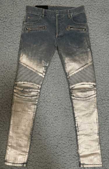 Balmain BALMAIN silver paint coated slim fit jeans