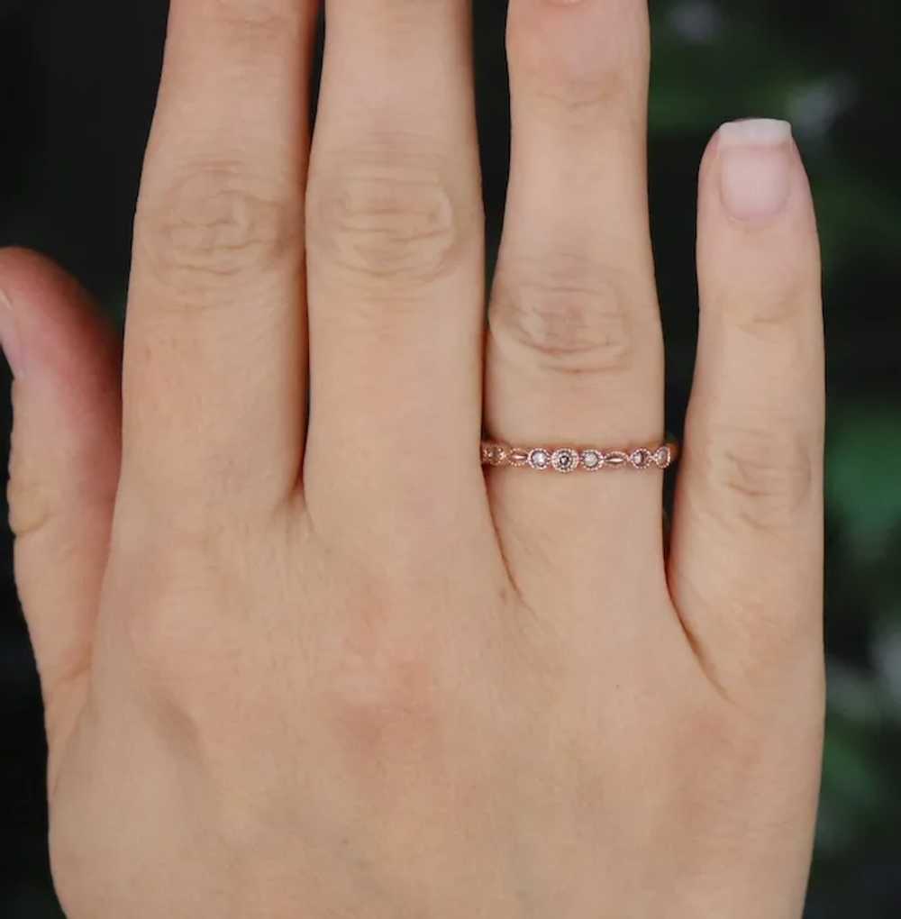 10k Rose Gold Decorative Diamond Band Ring Stacka… - image 3