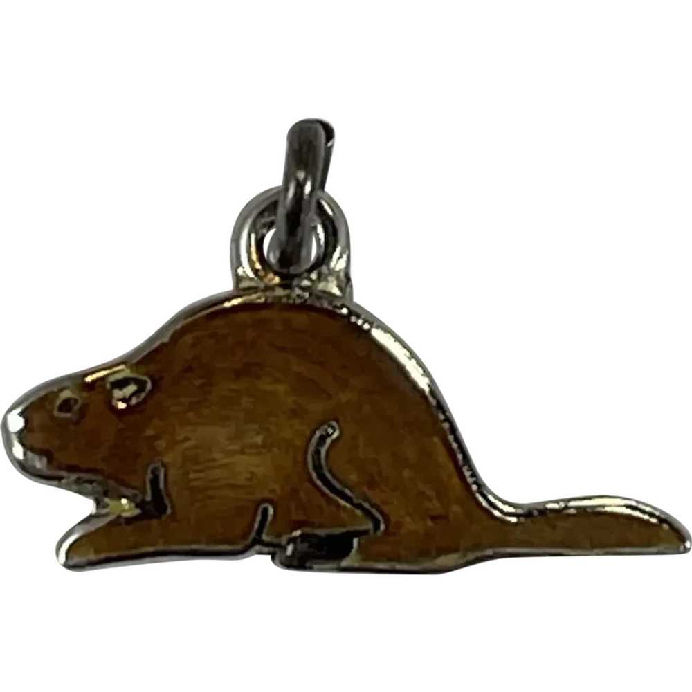 Sterling Silver and Enamel Brown Beaver Charm - image 1