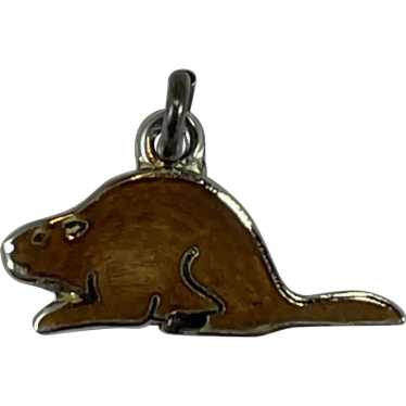 Sterling Silver and Enamel Brown Beaver Charm - image 1