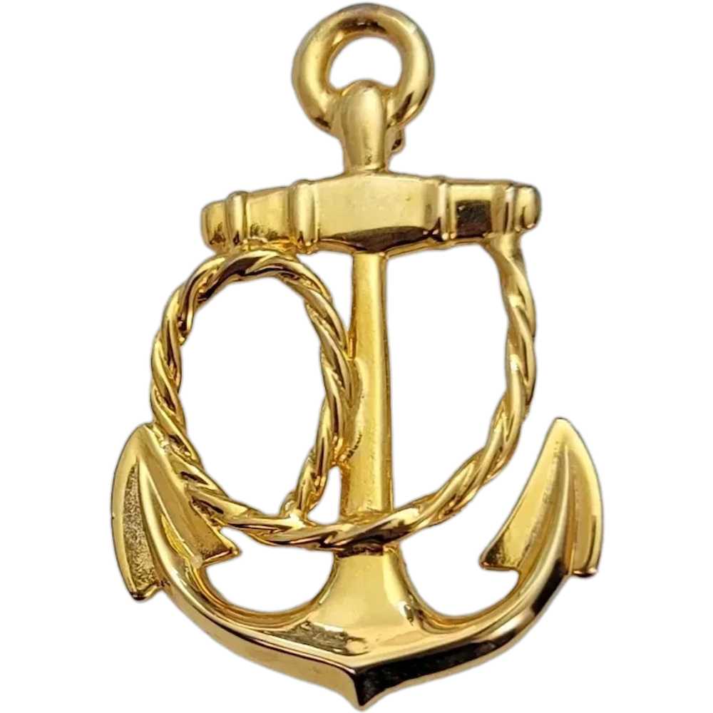 Carolee Gold Tone Anchor Brooch Pin, Signed E470 - image 1