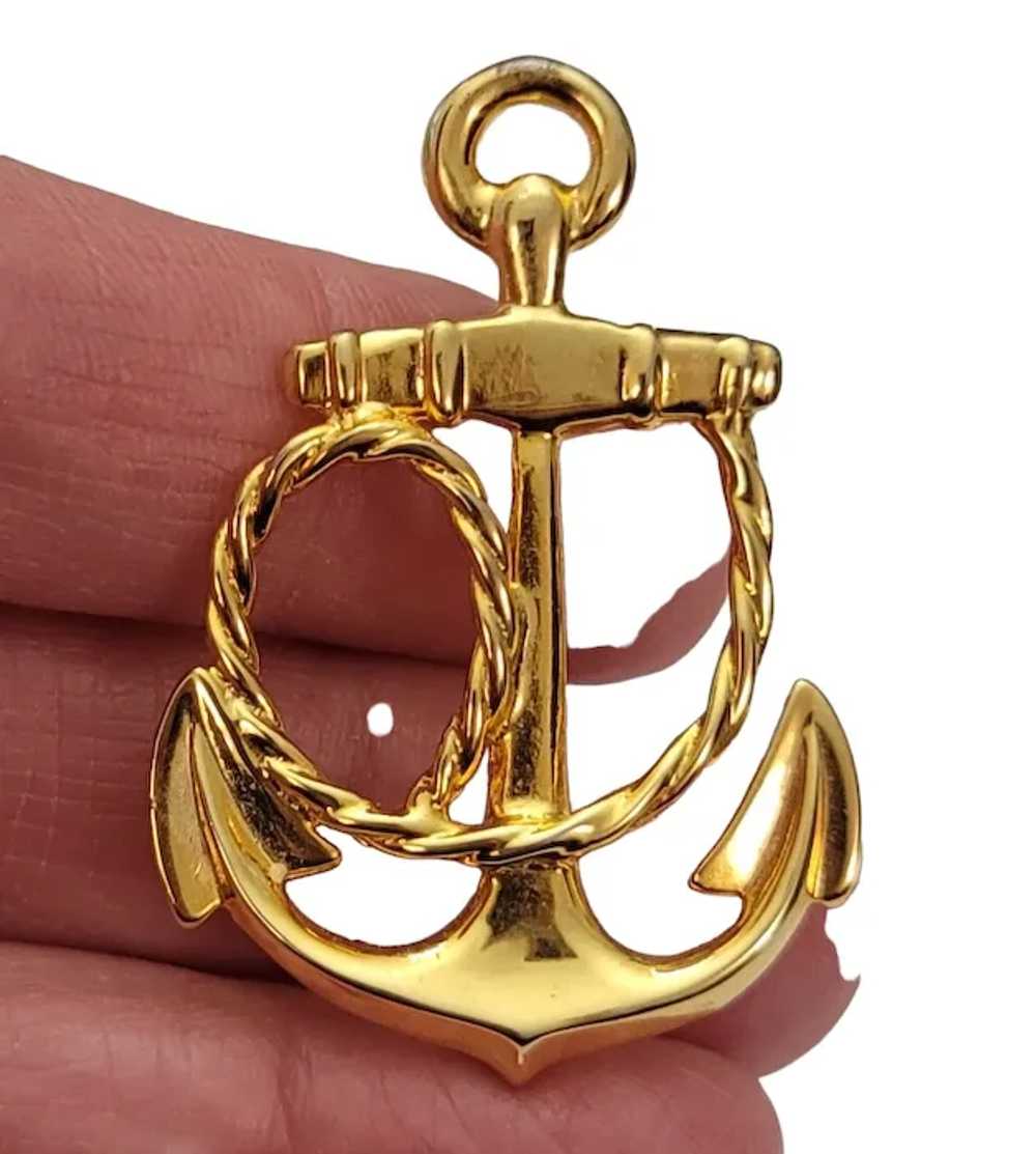 Carolee Gold Tone Anchor Brooch Pin, Signed E470 - image 2