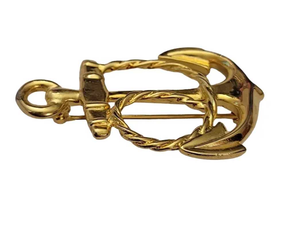 Carolee Gold Tone Anchor Brooch Pin, Signed E470 - image 4