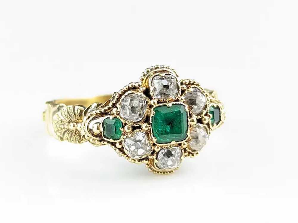 Antique Emerald and Diamond floral cluster ring, … - image 11