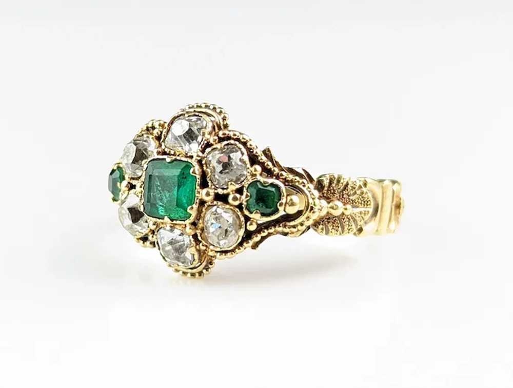 Antique Emerald and Diamond floral cluster ring, … - image 12