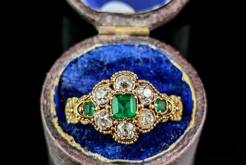 Antique Emerald and Diamond floral cluster ring, … - image 2