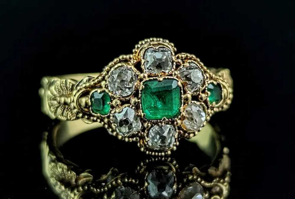 Antique Emerald and Diamond floral cluster ring, … - image 3