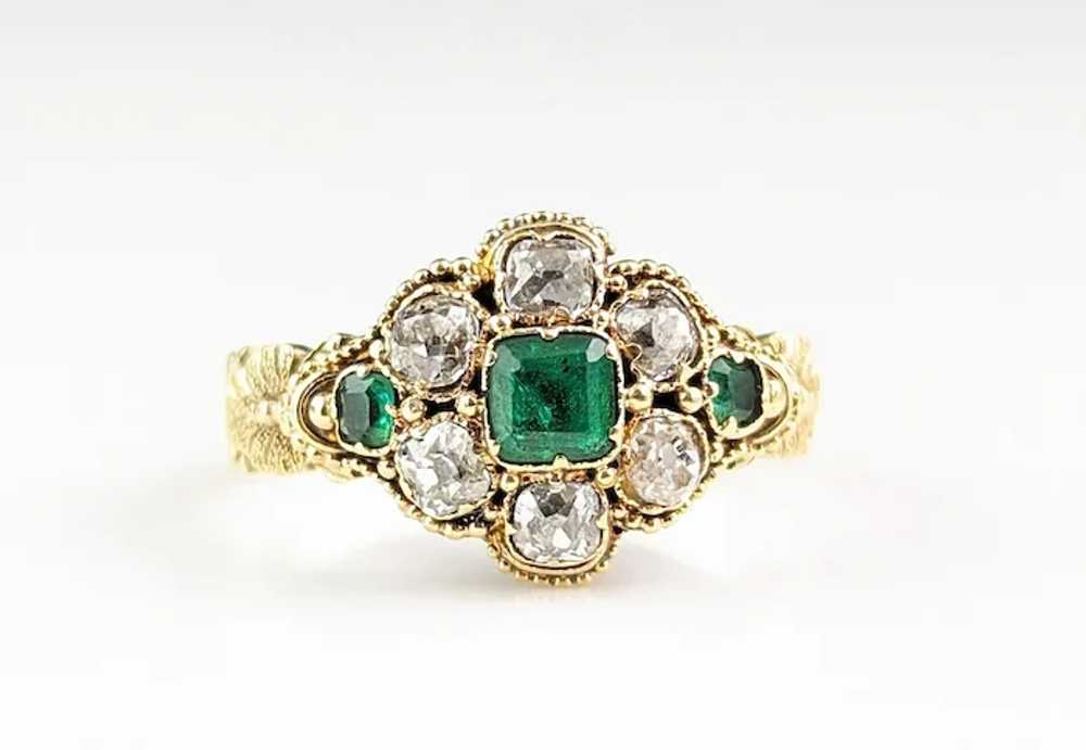 Antique Emerald and Diamond floral cluster ring, … - image 8