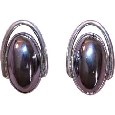 Scandinavian Sterling Silver Hematite Cufflinks -… - image 1