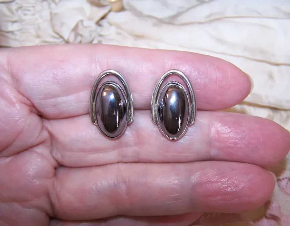 Scandinavian Sterling Silver Hematite Cufflinks -… - image 3