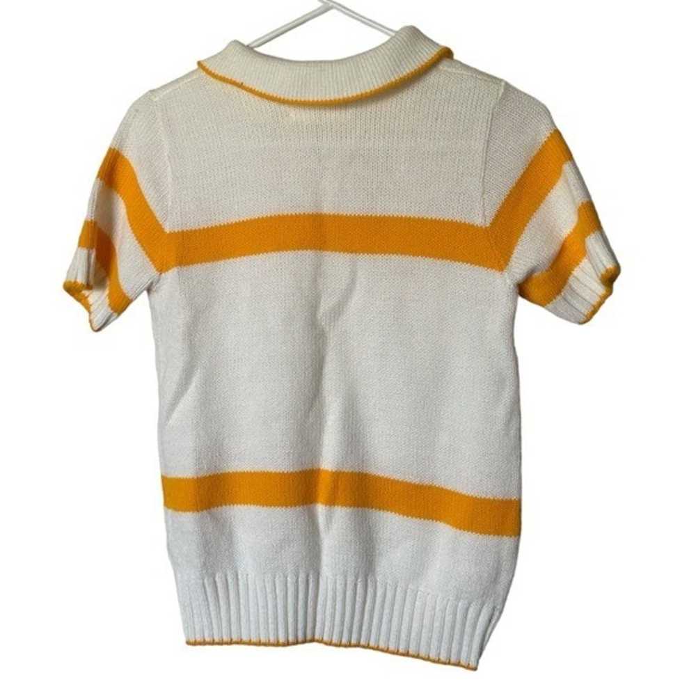 Vintage White Yellow Stripe Knit Short Sleeve Col… - image 2