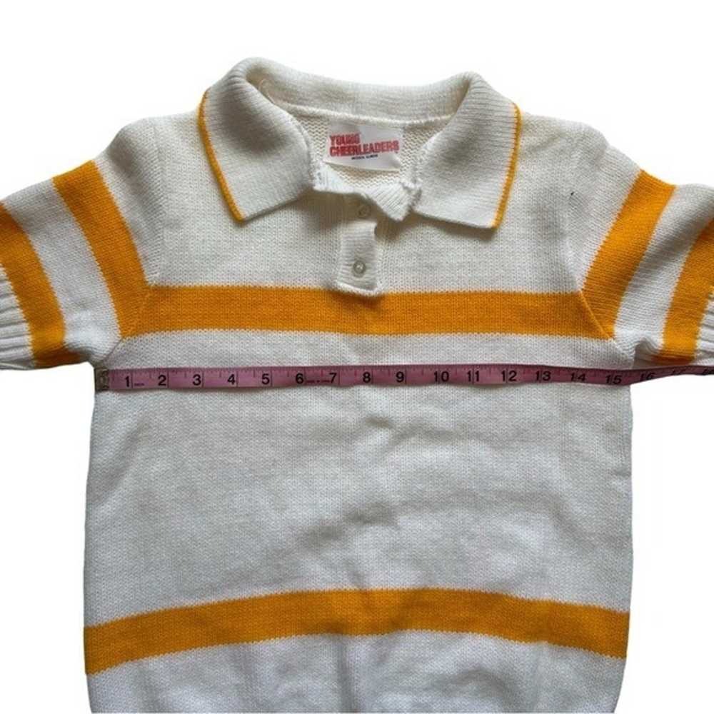 Vintage White Yellow Stripe Knit Short Sleeve Col… - image 6