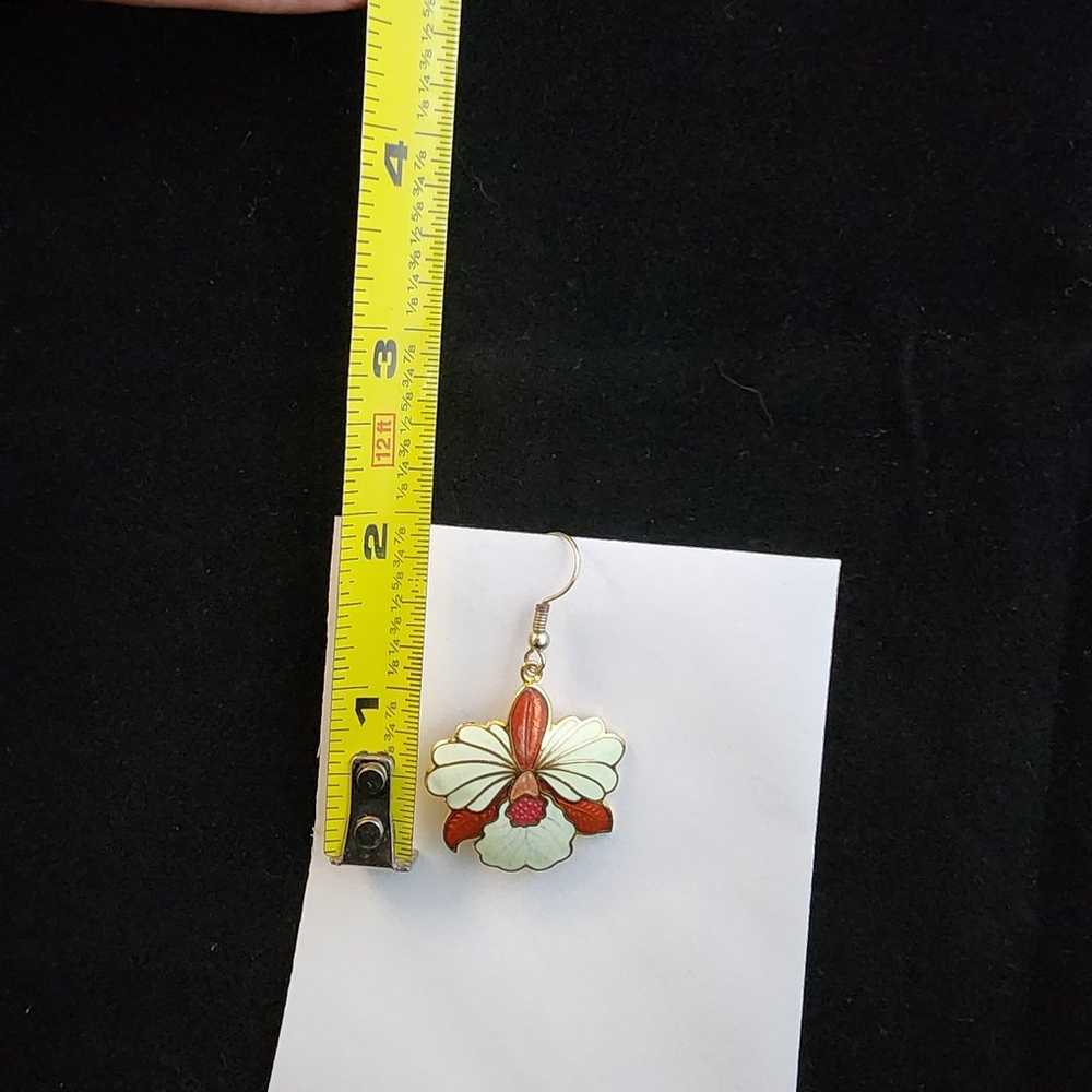 Cloisonne Enameled Red & White Orchid Hook Pierce… - image 12