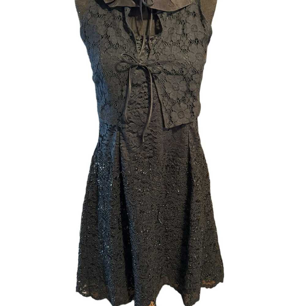 Vintage sequin Sz lg black dress and lace bolero - image 2