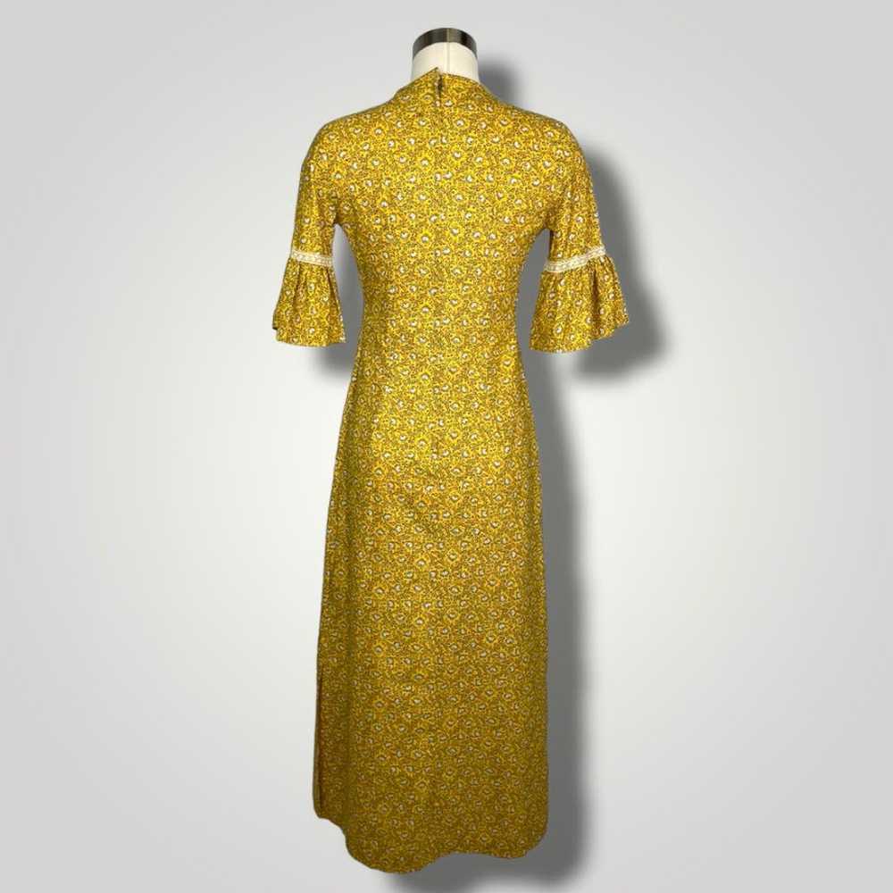 Vintage Dress 1960s Frill Sleeve Kaftan Gold Yell… - image 2