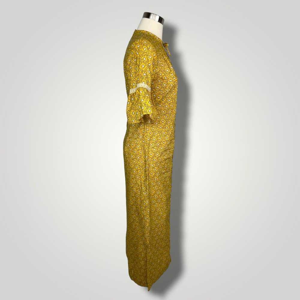 Vintage Dress 1960s Frill Sleeve Kaftan Gold Yell… - image 3