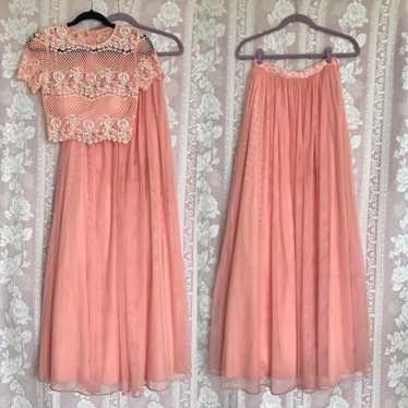Vintage City Triangle Two Piece Peach Pink Maxi Dr