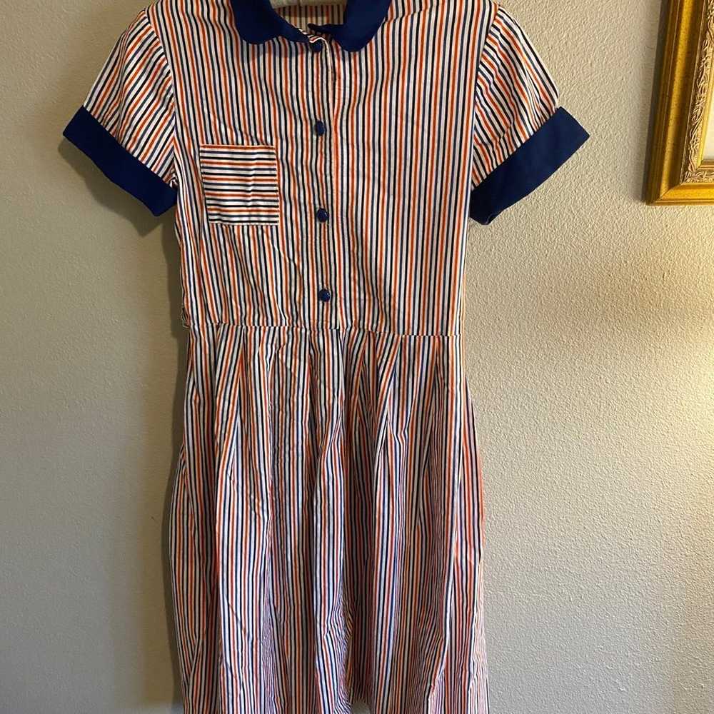 Vintage 1960s Striped Fit and Flare Shirtwaist Dr… - image 1