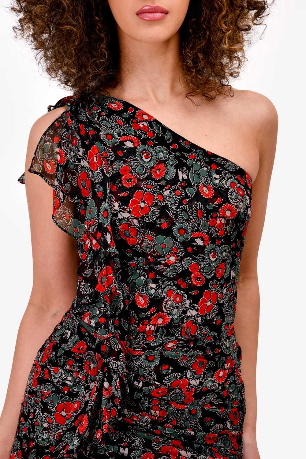 Veronica Beard Black/Red Floral Silk One Shoulder… - image 2