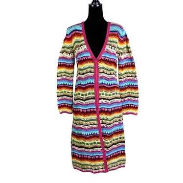 Vintage Y2K Boston proper crochet afghan Rainbow … - image 1