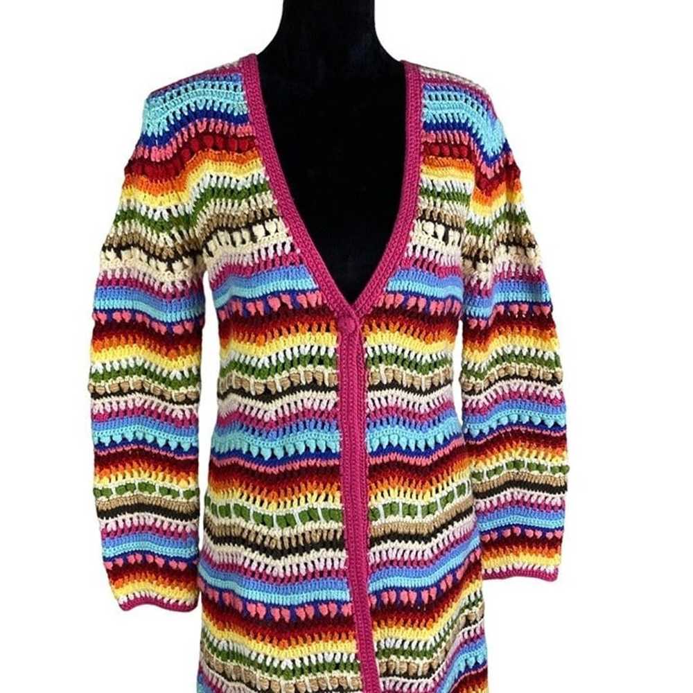 Vintage Y2K Boston proper crochet afghan Rainbow … - image 2