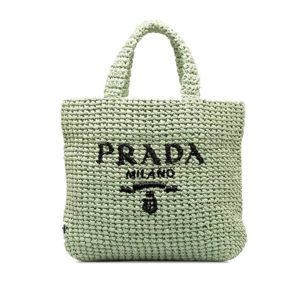 Prada Green Raffia Logo Small Tote Bag - image 1