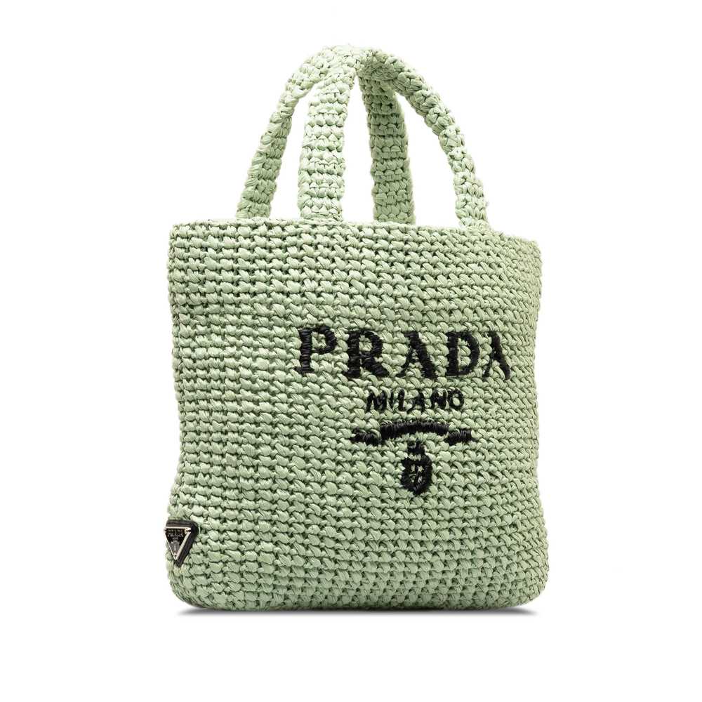 Prada Green Raffia Logo Small Tote Bag - image 2