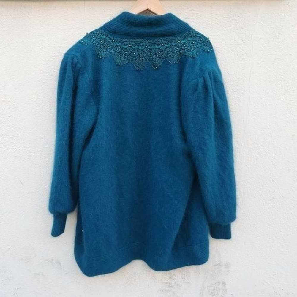 Vintage Women Turquoise Angora Oversized Cardigan… - image 5