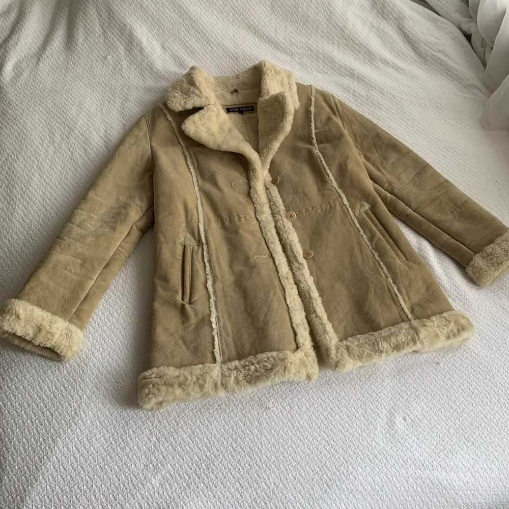 Steve Madden tan suede leather shearling jacket 9… - image 1