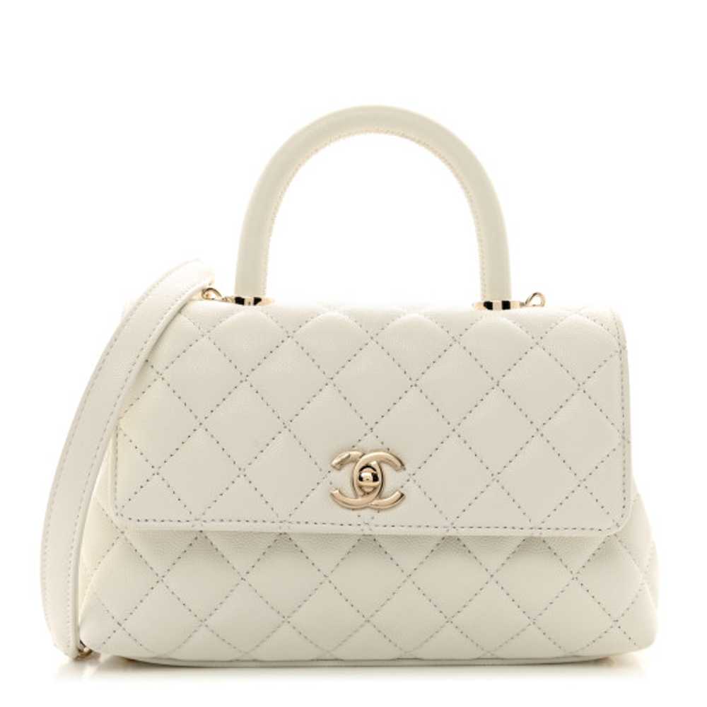 CHANEL Caviar Quilted Mini Coco Handle Flap White - image 1