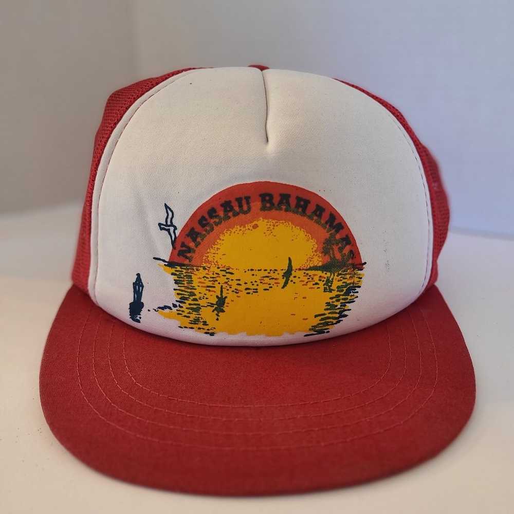 90's vintage snapback hat, Bahamas red white - image 1