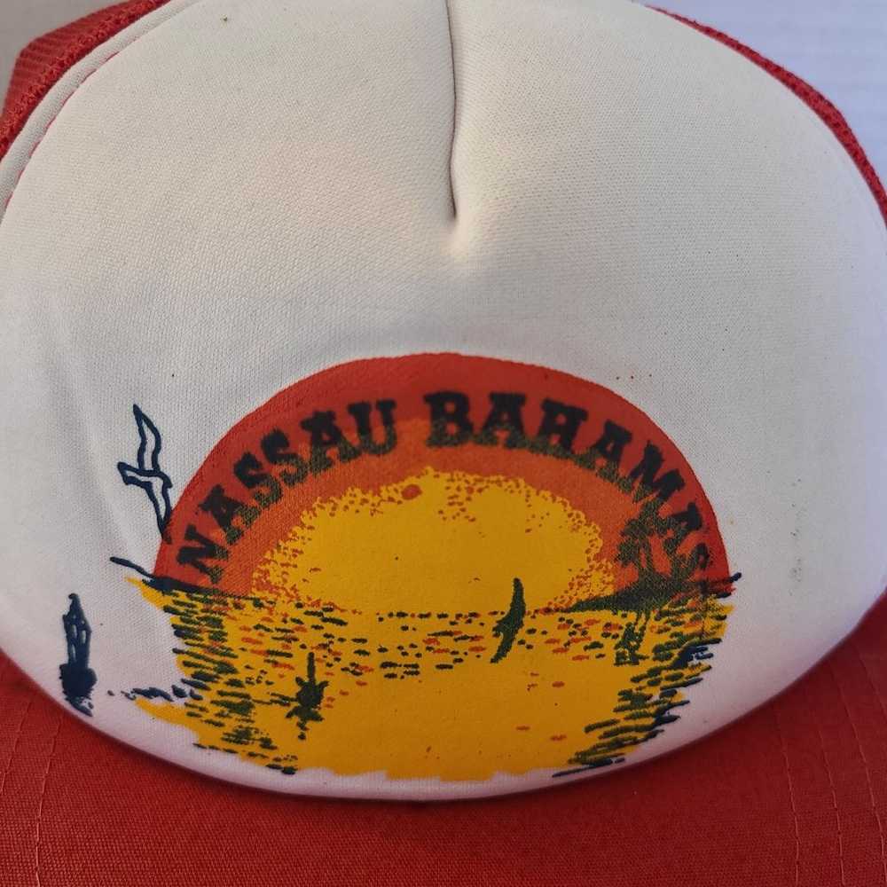 90's vintage snapback hat, Bahamas red white - image 2
