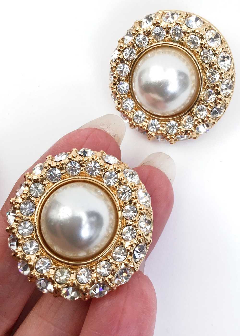 Stunning Vintage 80s Big Statement Faux Pearl Rhi… - image 3