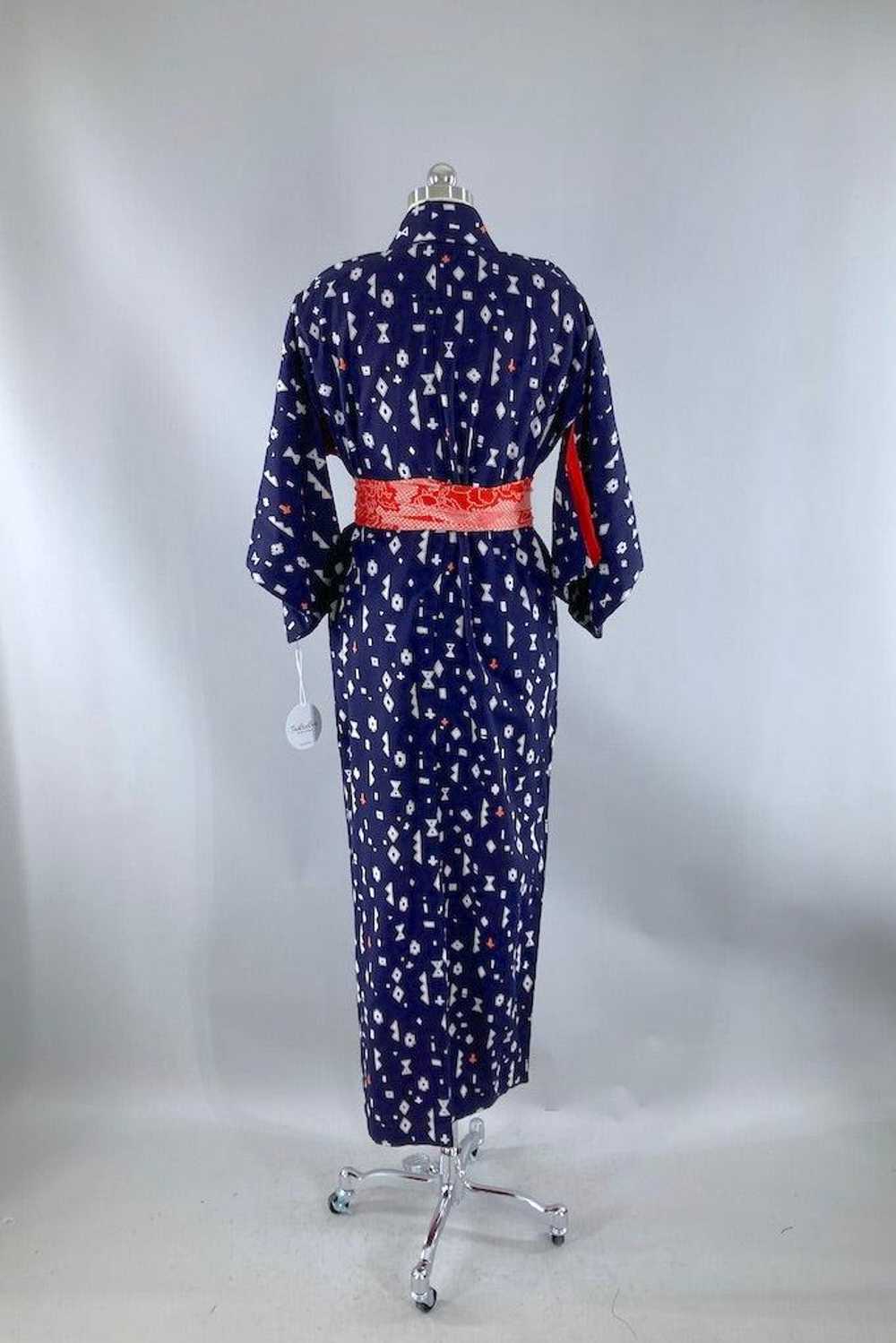 Vintage Navy Geometric Cotton Kimono - image 6