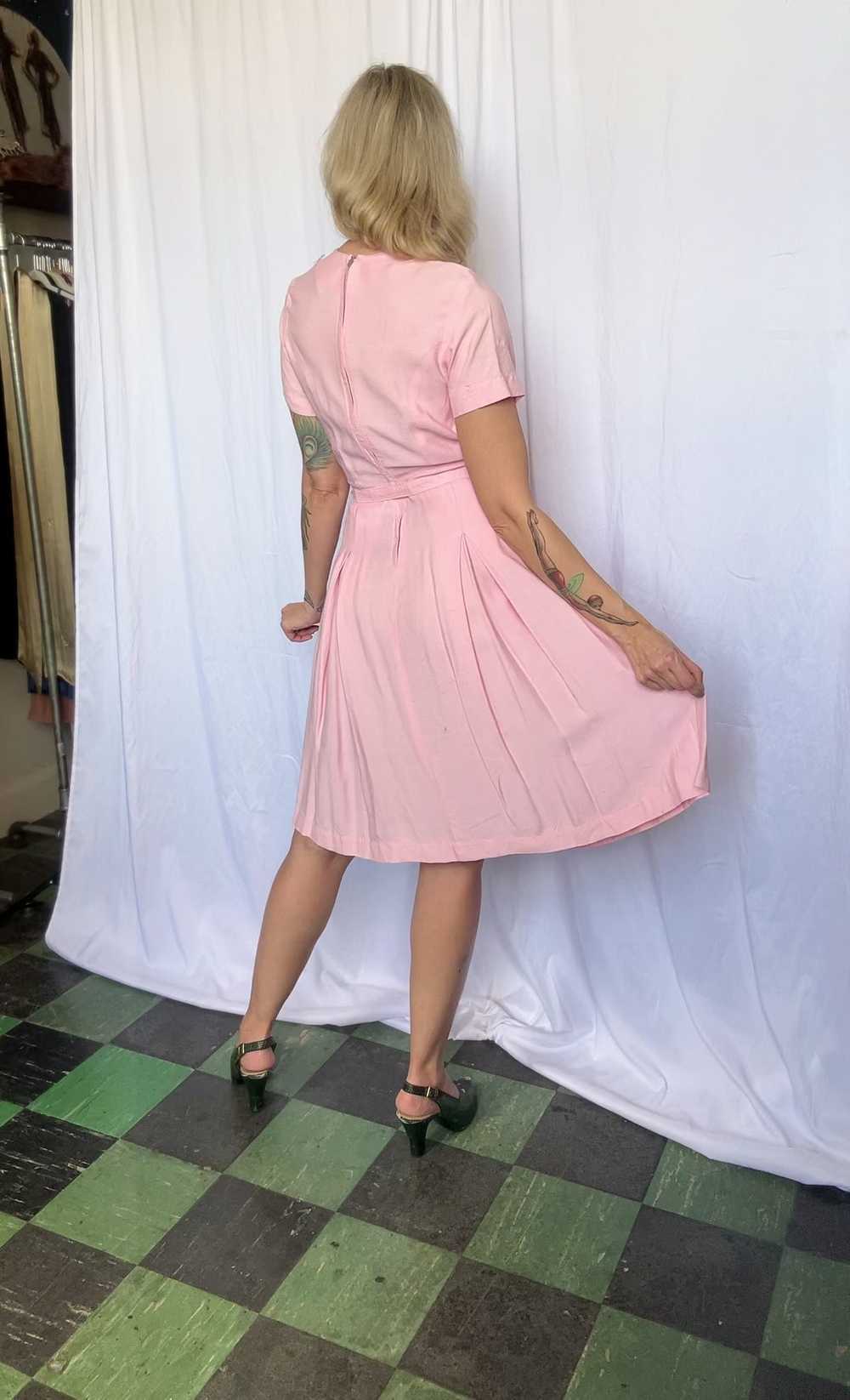 1950s Princess Pink Linen Dress - Medium - image 11