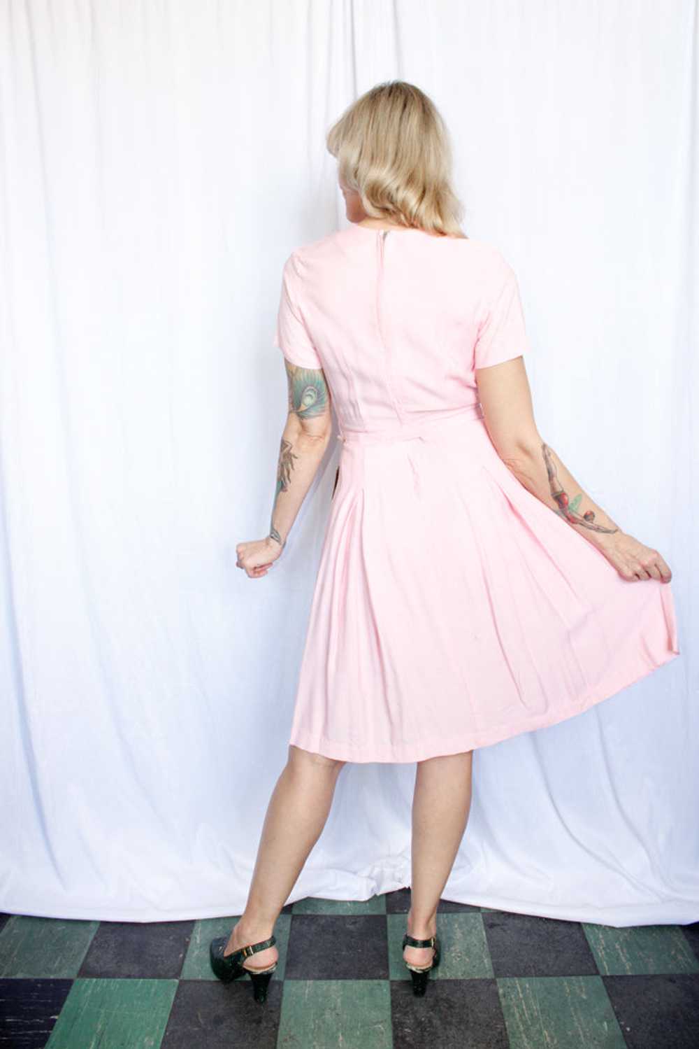 1950s Princess Pink Linen Dress - Medium - image 2