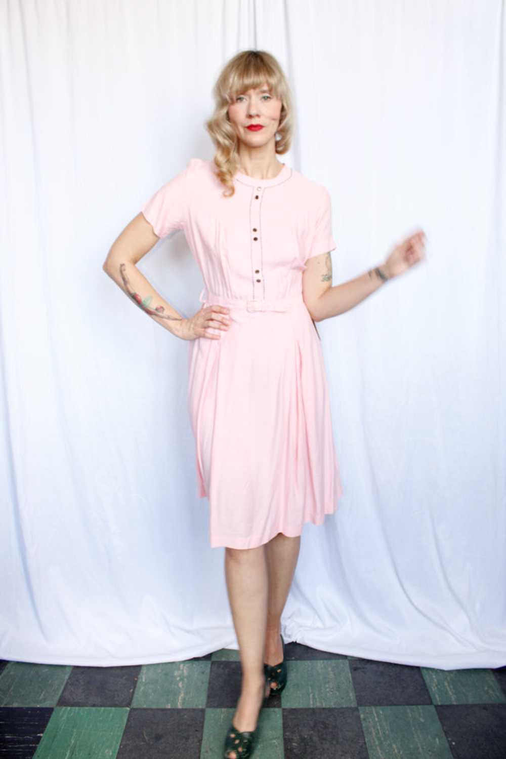 1950s Princess Pink Linen Dress - Medium - image 7