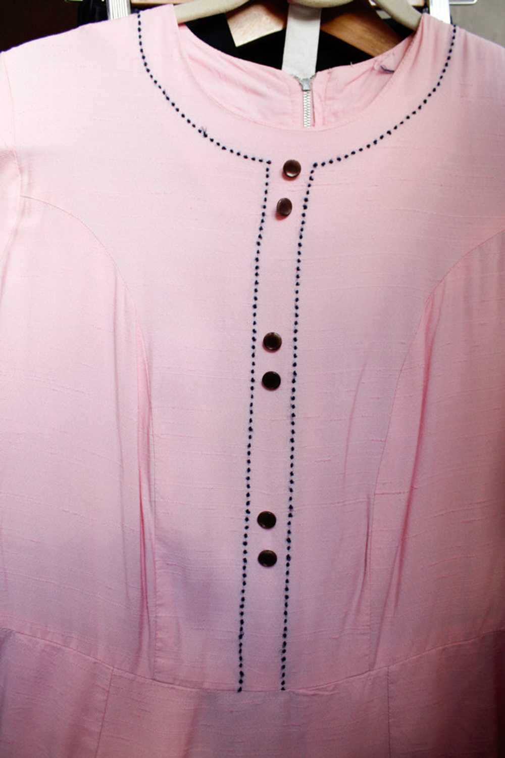 1950s Princess Pink Linen Dress - Medium - image 8