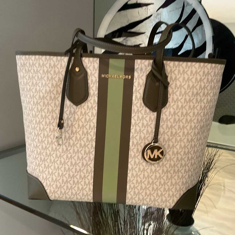 Michael Michael Kors Signature Logo Green Striped… - image 1