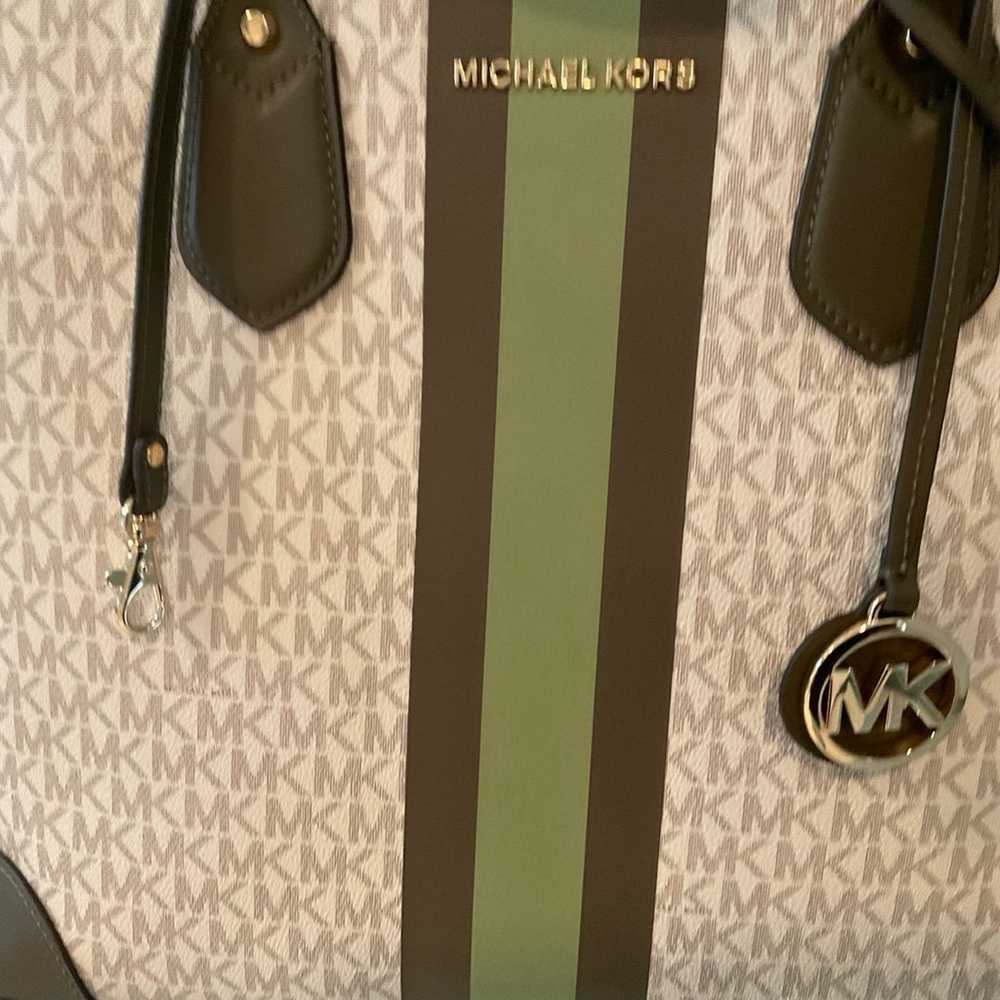 Michael Michael Kors Signature Logo Green Striped… - image 3