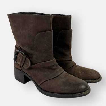 Vera Wang Lavender Brown Leather Buckle Moto Boots - image 1